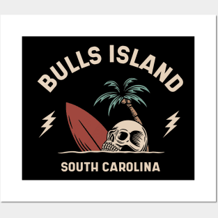 Vintage Surfing Bulls Island South Carolina // Retro Surf Skull Posters and Art